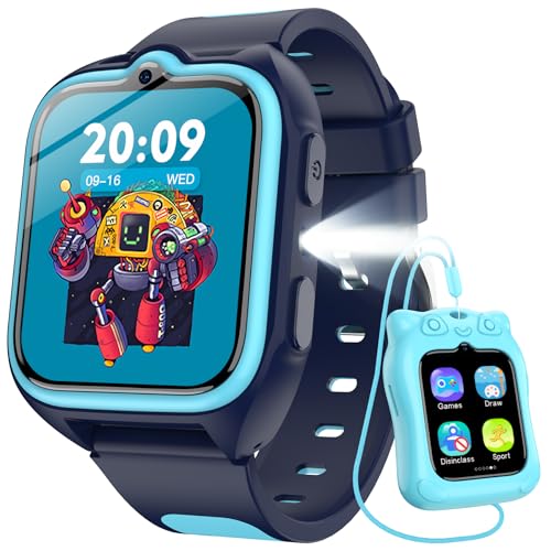 Smart Watch for Kids with No App/Phone Needed,1.75' Kids Watch Boys with 32 Puzzle Games,Kid Smartwatch with Fitness Tracker Pedometer IP68 Waterproof Sport Modes for Boys Girls Teens Aged 4-12(Blue)