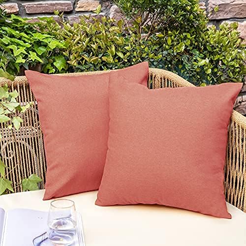 NEERYO Pack of 2 Outdoor Waterproof Throw Pillow Covers Decorative Solid Linen Farmhouse Couch Sofa Lumbar Pillowcases for Garden Patio Tent Balcony Coral Red 12" x 20"
