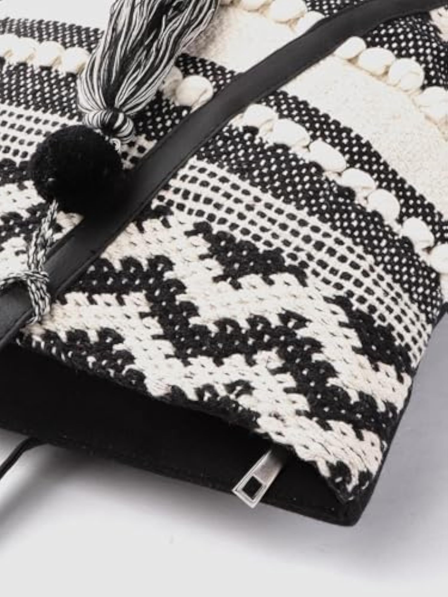 Bohemian Style Tote Bag with Tassel, Black and White Patterns