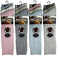 Ladies Luxury Chunky Wool Blend Long Hose Cushion Sole Hiking Boot Socks 3 PAIR DEAL