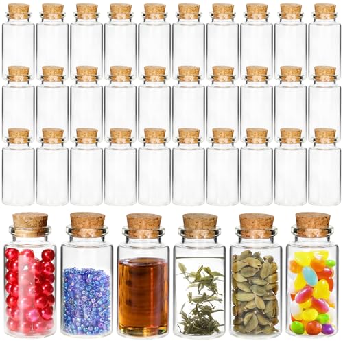 Acetiti 30 Pezzi 25ml Barattolini Vetro Piccoli con Tappo Sughero, Mini Vasetti Vetro Piccoli Porta Spezie Ermetici Bottiglie Messaggi barattoli per incantesimi per fai da te Matrimonio Decorazione