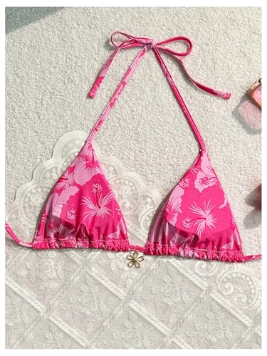 Milumia Floral Halter String Triangle Bikini Top for Women Bathing Suit Swim Top2