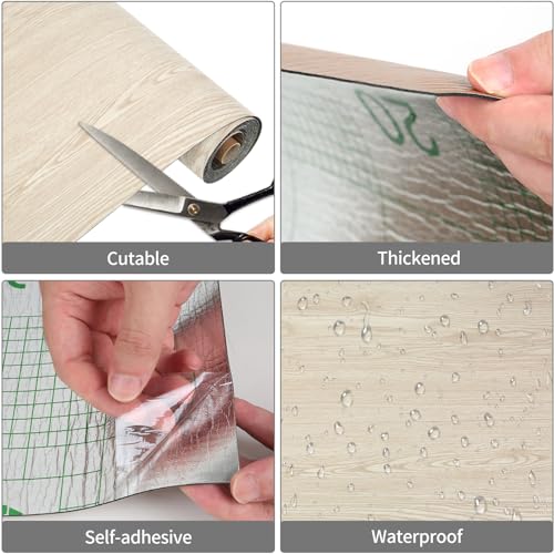 PVC Bodenbelag Selbstklebende, Holz Vinylboden Bodenfliesen, Verdickter 0.15cm Rutschfeste Wasserdicht Vinyl-Fußböden, Laminat Fliesen Selbstklebend, 40x300cm, 1.2m² (Beige-Gelb Holz)