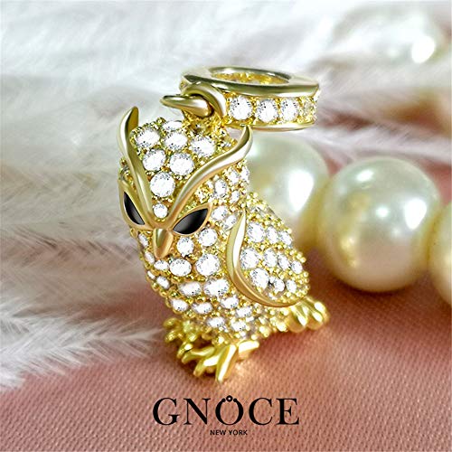 GNOCE Owl Pendant Bead Charm With Bracelet S925 Sterling Silver Guarding You 18k Gold Plated Charm with CZ Fit for Bracelet/Necklace Charm Gifts for Animal Lover (owl)3
