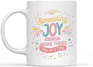 Gift Idea Funny Gift for Romanian Language Teacher, Spreading Joy Romanian Language Teacher at a Time, Present for Coworkers, Friends 11 Oz White Ceramic Coffee Mug