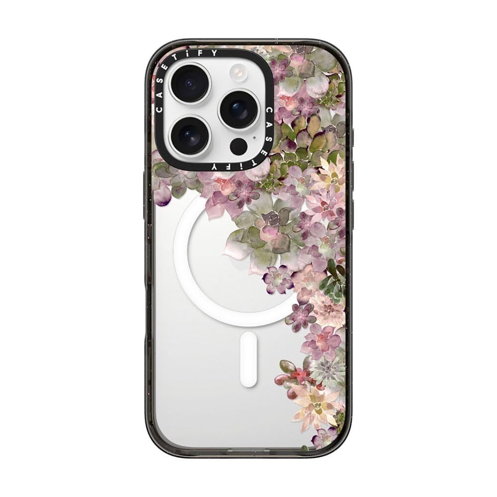 CASETiFY Impact Case for iPhone 16 Pro [Slim / 8.2 ft. 4X Military Grade Drop Protection/Compatible with Magsafe] - My Succulent Garden Rose - Clear