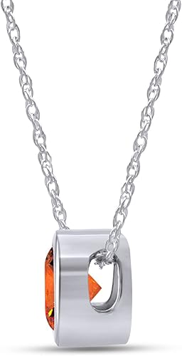 Miniatura 2 de Wishrocks Round Cut Bezel Set Simulated Birthstone Solitaire Pendant Silver Chain Necklace for Women in 14k Gold Plated 925 Sterling Silver Along