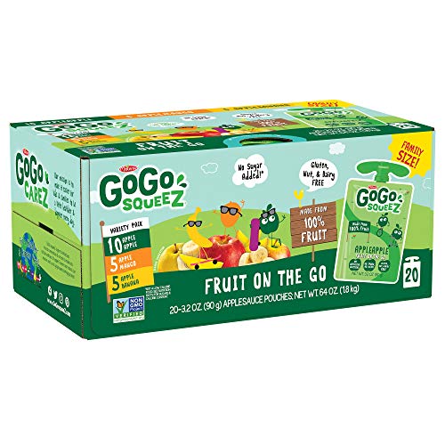 GoGo squeeZ Applesauce on the Go, Variety Pack (Apple/Banana/Mango), 3.2 Ounce (20 Pouches)