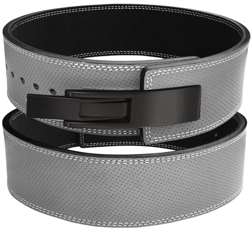 IPF Fitness Weightlifting Lever Belt, Weight Lifting, Powerlifting, Squats, Deadlift, Workout Belt, 100% Genuine Leather 10mm Thickness 4” Wide for Men and Women S-4XL (Medium, Grey)