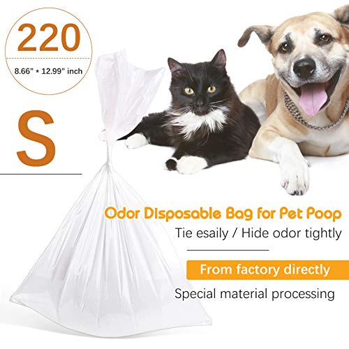 Image of Odor Sealing 220 Count Disposable Bags for Pet Waste, Diapers, Ostomy bags or Sanitary Product Leak Proof Odor Blocking Bags Dog Poop Waste Bags Durable and Unscented (White, S-220)