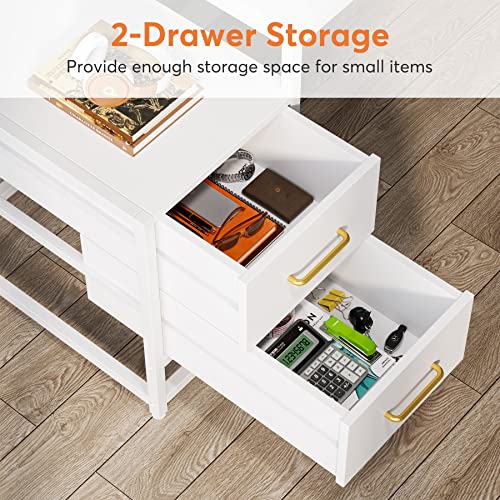 Image of Tribesigns 55 Inch Computer Desk with 2 Drawers and Storage Shelves, Rustic Office Desk with Hutch, Study Writing Gaming Table Laptop Workstation for Home Office (White)