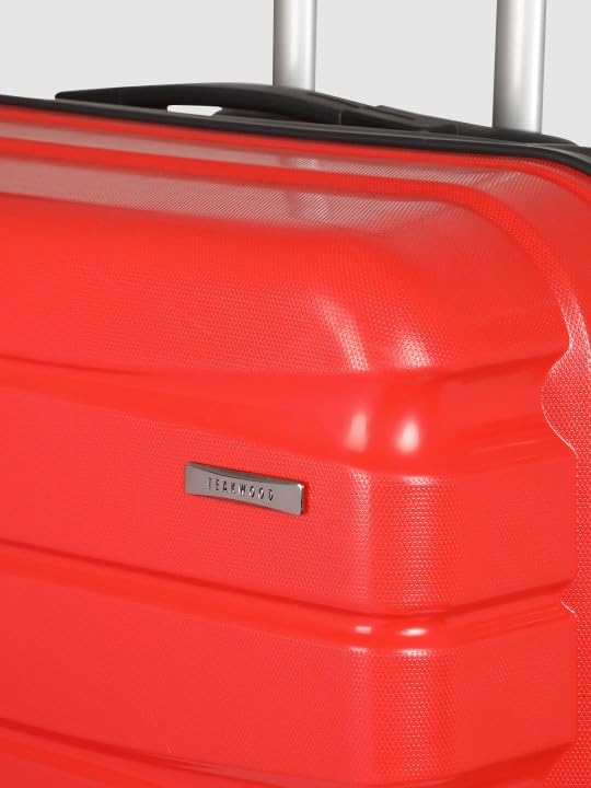 Image of Teakwood Large Check in Size 8 Wheels Trolley Bag, Hard Cabin with Zipper Closure, Adjustable Push Button & Cross Side Strap, TSA Lock System 360 Degree (Large Check in Size, Red)
