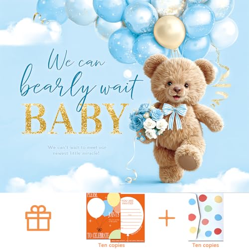 Fondo Teddy Bear Azul para Baby Shower 8x6 pies miniatura 3