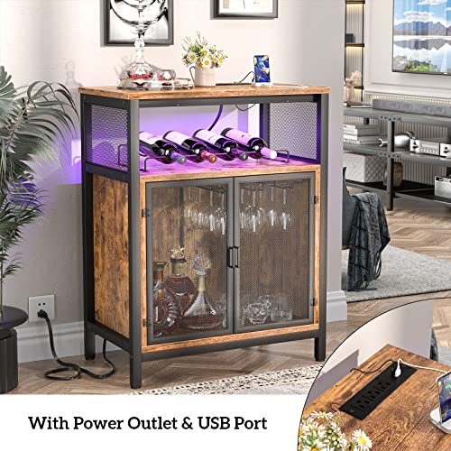 Unikito-Wine-Bar-Cabinet-with-Power-Outlet-LED-Light-Home-Mini-Coffee-Bar-with-Glass-Holder-Liquor-Cabinet-with-Wine-Rack-Small-Sideboard-and-Buffet-Cabinet-for-Kitchen-Dining-Room-Rustic-Brown Unikito Wine Bar Cabinet with Power Outlet LED Light Home Mini Coffee Bar with Glass Holder Liquor Cabinet with Wine Rack Small Sideboard and Buffet Cabinet for Kitchen Dining Room Rustic Brown