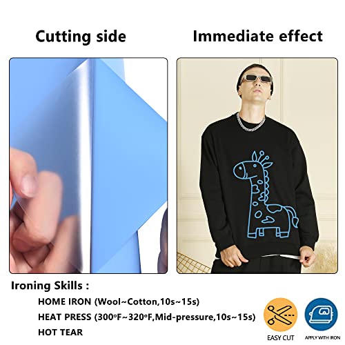 Image of HTVVETUR HTV Vinyl Rolls Heat Transfer Vinyl - 12 inch x 9ft Light Blue HTV Vinyl for Shirts, Iron on Vinyl for Cameo - Easy to Cut & Weed for Heat Vinyl Design (15 K9 Sky Blue)