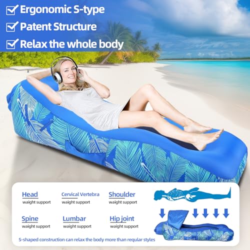 RZM Inflatable Lounger Air Sofa with Sunshade - Portable Waterproof Outdoor Couch for Camping, Beach, Hiking & Music Festivals - Quick Setup Lightweight Furniture w/Carry Bag (Clear Blue) by RZM - Image 2