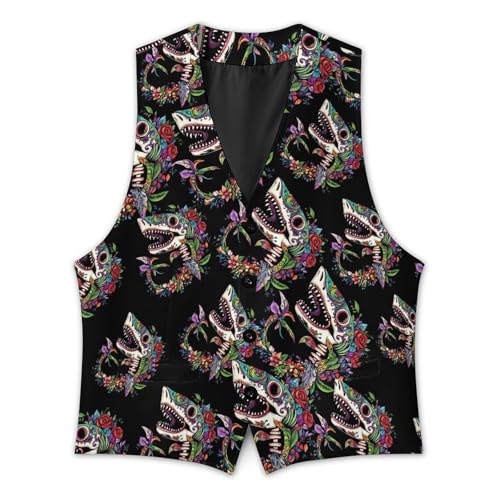 Shark Sugar Skull Mexico Dia De Los Trendy Vest Suit for Men V Neck Formal Dress Waistcoat Vests Business Slim Fit2