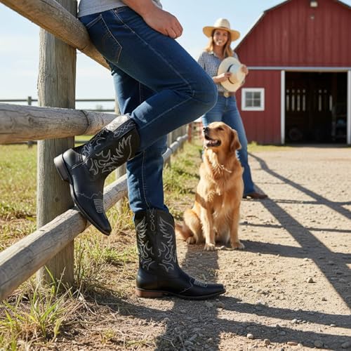 Cozypower Cowboy Boots for Men Western Square Toe Embroidered Cowboy Boots for Adult Halloween Costume Cosplay3