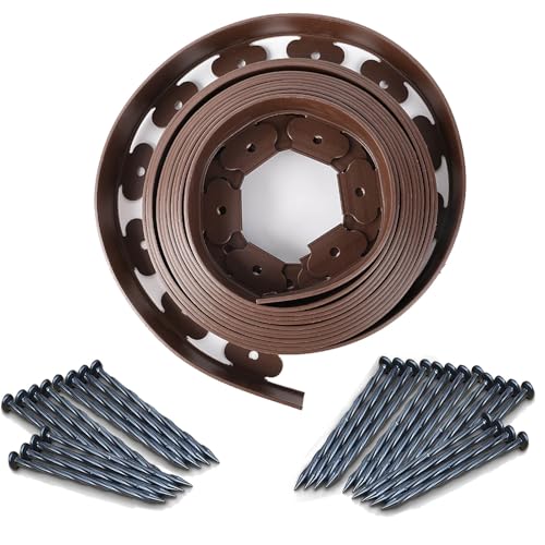 Aotuosa Bordure per Giardino Flessibile Alta 10 cm e Lunga 10 Metri con 30 Ancoraggi di Fissaggio Bordi Aiuole Plastica per Prato Senza Scavare (Marrone, 10 cm x 10 m)