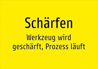 Afilado – Herramienta afilada, proceso en curso – Pegatinas A5: 210 x 148 mm – Sin gráficos, solo texto