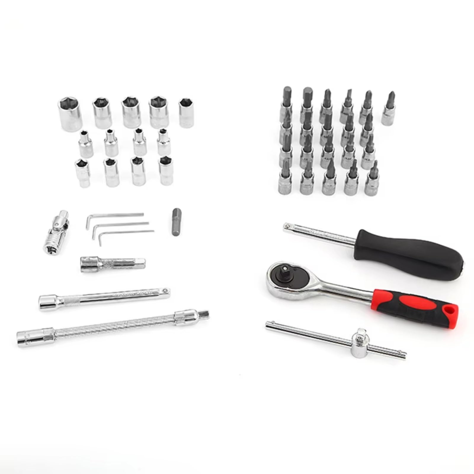 Kit d'outillage mécanique Kit D'outils Réparation Jeu Douilles 1/4 Pouces Outil Réparation Automobile Clé Dynamométrique À Cliquet Kit D'outils Domestiques Outils Manuels 46 Pièces