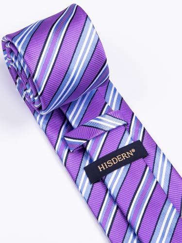 Image of HISDERN Stripe Tie Mens Ties with Pocket Square Set Classic 3.4'' Silk Formal Necktie Handkerchief for Business Wedding