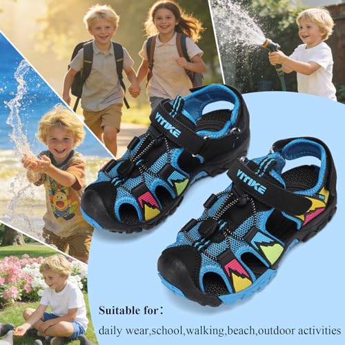 Image of JMFCHI Boys Girls Sports Sandals Summer Kids Closed Toe Outdoor Sandals Athletic Water Shoes Sandals Child Pool Beach Sandals Quick Drying Slip Resistant | Little /Big Kid,Comfortable lightweight,Non-slip soft sole,Hook-and-loop closure,Easy wear,Anti-collision toe,Daily casual