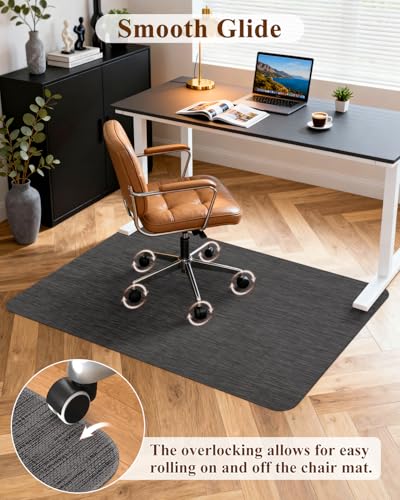 Soimeat Woven Office Chair Mat for Hardwood Floor, 46.9\" x 60.1\" Non-Slip Desk Computer Chair Mat, PVC Floor Mat for Rolling Chair, Heavy Duty Wood/Tile Floor Protector Desk Rug for Home Office, Black