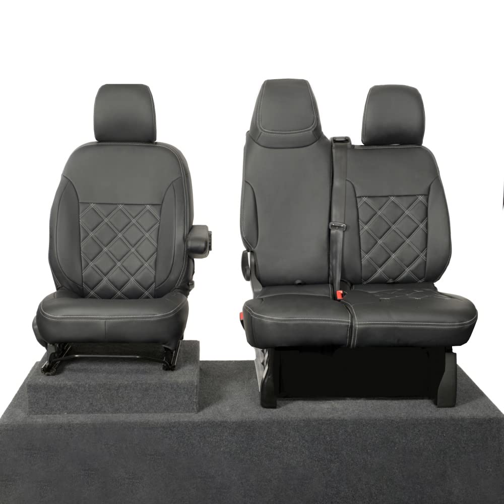 UK Custom Covers To Fit Vauxhall Vivaro Sportive (2014-2019) Tailored Leatherette Bentley Front Seat Covers (WITH Folding Middle Seat) Black SC639BAD2