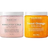 Majestic Pure Himalayan Salt Scrub and Orange Scrub Bundle – Exfoliating and Moisturizing Body...