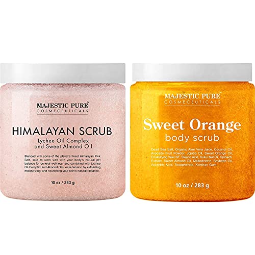 Majestic Pure Himalayan Salt Scrub And Orange Scrub Bundle – Exfoliating And Moisturizing Body Scrub Combo #TOP12