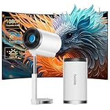 Mini Projetor Portatil 1080P 4K Full HD, 5G Wifi 5 BT 5.0 Android 13, LED Projector Auto de Correcção Trapezóide Horizontal, 90°Girável Projector para Telefónico Branco