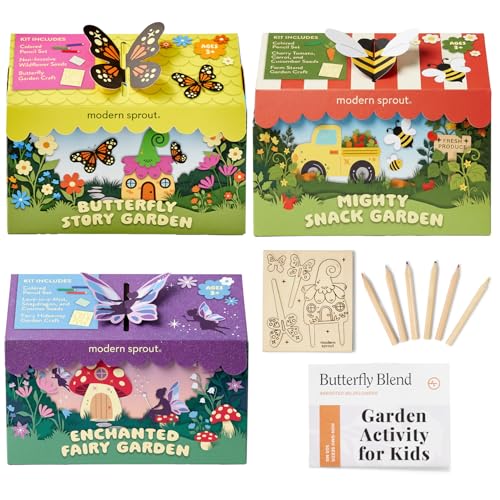 Modern Sprout Magical Minds Garden Kit - Seed Starter Kit for Kids w/Wooden Figurines Wildflowers Edible Plant Seeds & Crafting Fun - Kids Gardening Set for Learning & Play Perfect Gardening Gift