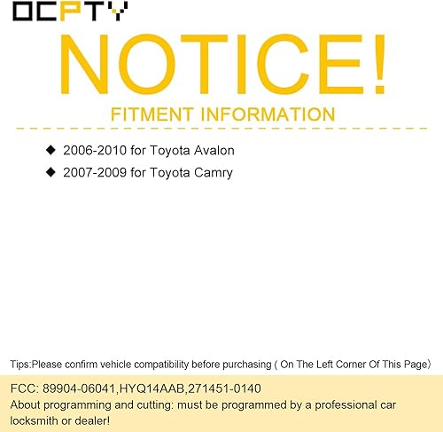 Miniatura 2 de OCPTY 2 unids Flip Key Entry Control remoto sin cortar llavero transmisor reemplazo 06 07 08 09 10 para Toyota Avalonpara Toyota Camry 89904-06041