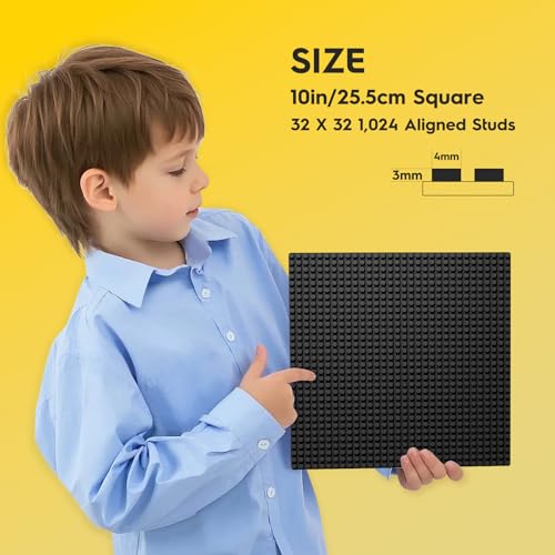 Image of Pokiiulk Classic Baseplates Building Plates, 2 Pack 10 inch x 10 inch Building Bases Compatible with All Major Brands, Classic Basplates for Bricks (Black)