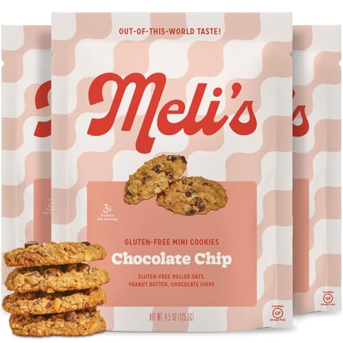 Meli’s Mini Cookies - Chocolate Chip - Gluten Free Snacks, Plant Based Gourmet Cookies with Chocolate Chips, Peanut Butter, Rolled Oats, Crunchy Kids Snacks for School, Sweet Treats, 3 Pack Bundle