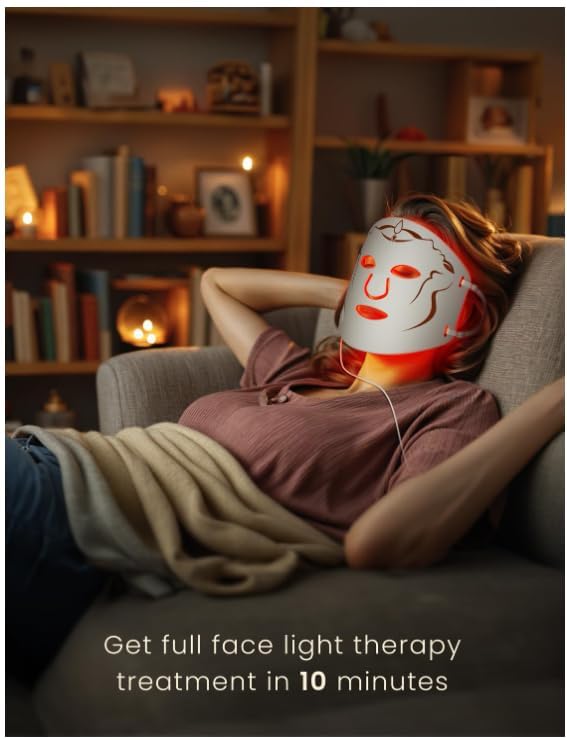 Red Light therapy Mask for Face Wrinkles,Silicone Portable Led Facial Mask Light Therapy for Full Face Even Skin Tone,Fine Lines&Wrinkles,10- Min Treatment,Wired - Image 8