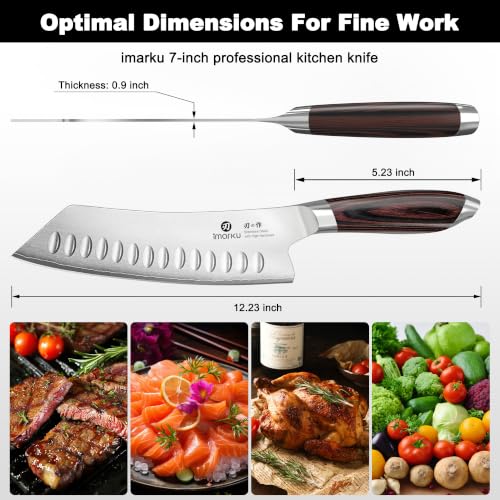 Image of imarku Santoku Chef Knife 7 Inch, Ultra Sharp High Carbon Stainless Steel Japanese Kitchen Knife with Hollow Edge | Ergonomic Pakkawood Handle, Gift Box for Meat /Vegetables /Tomatoes & Daily Cooking