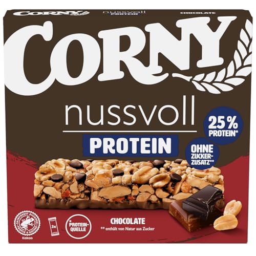 Corny Nuts & Protein Chocolate | Nussriegel & Proteinriegel ohne Zuckerzusatz | Mit 38% Nüssen & 25% Eiweiß | 3 x 35 g