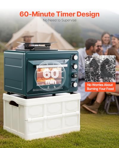Image of VEVOR Outdoor Camping Oven, 2-in-1 Portable Gas Camping Stove Oven Combo, Adjustable Fire, 60-Minute Timer, Windproof, for Camping Backyard Picnic Outdoor Cooking, Universal Butane Canister Compatible