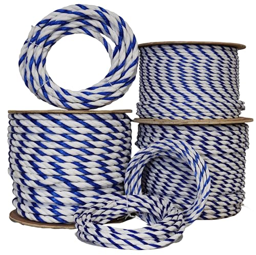 3 Strand White and Blue Polypropylene Pool Swim Lane Rope - 3/4" 50 Foot Coil