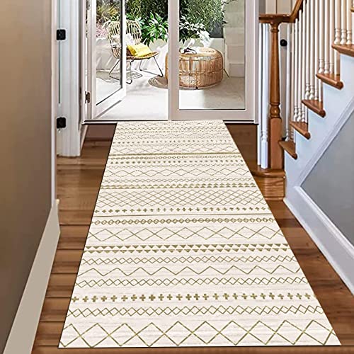 Alfombra clásica beige para pasillo lavable de 70 x 600 cm 2