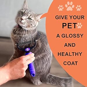Pret & Lively Pet hair Dematting Tool, Tough Mats and Tangles, Undercoat Rake Comb, Dogs, Cats, Rabbits, & All Hairy Pets, Holiday Gift, Professional Grooming Brush For Deshedding, Extra Wide (Purple)