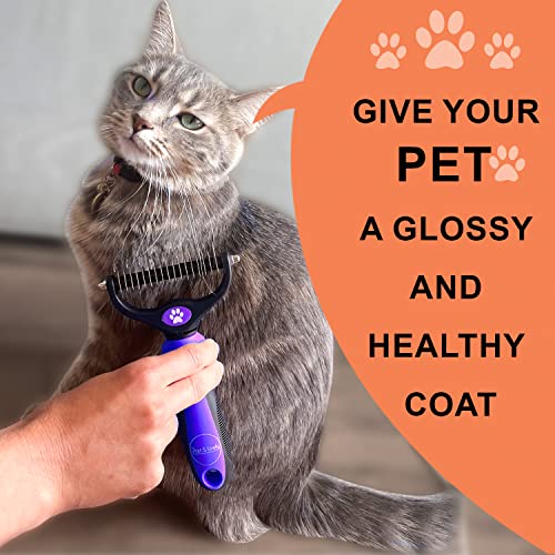 Pret & Lively Pet hair Dematting Tool, Tough Mats and Tangles, Undercoat Rake Comb, Dogs, Cats, Rabbits, & All Hairy Pets, Holiday Gift, Professional Grooming Brush For Deshedding, Extra Wide (Purple) Pret & Lively Pet hair Dematting Tool, Tough Mats and Tangles, Undercoat Rake Comb, Dogs, Cats, Rabbits, & All Hairy Pets, Holiday Gift, Professional Grooming Brush For Deshedding, Extra Wide (Purple)