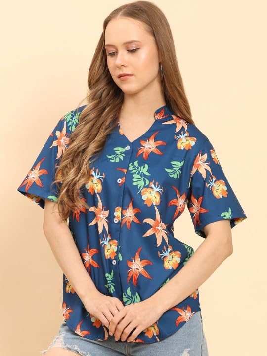 Image of Trendy Queen Women's Printed Straight Mandarin Neck Shirt for Women's | Tops for Woman Shirts | Shirt for Women Stylish Western (SD778 S)
