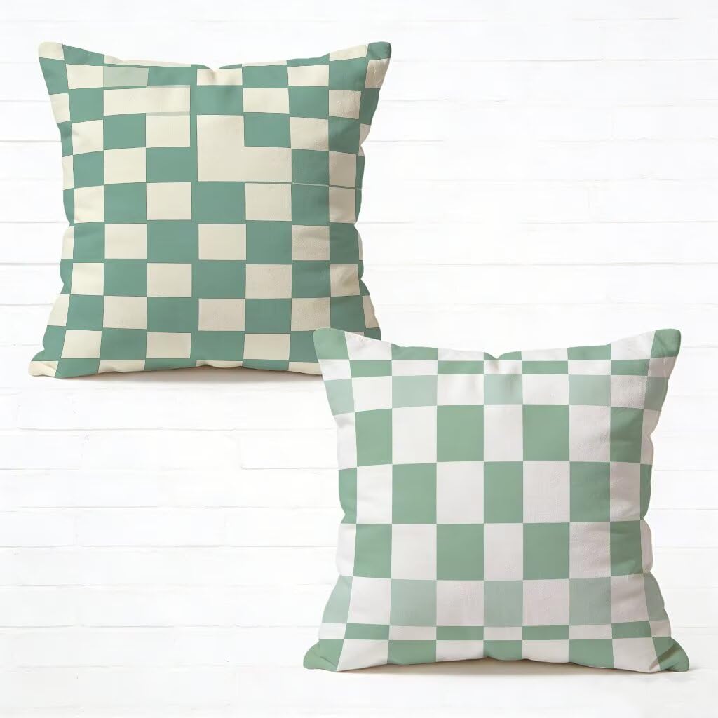 Coussin decoratif lin 50x50 avec fermeture éclair invisible motif grille x2