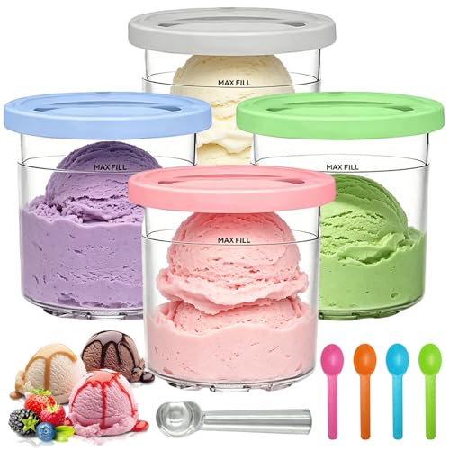Recipiente para Helados,4 Piezas Recipiente Creami para Máquina de Helado Ninja Creami,Contenedor de Helado Reutilizable para Helado,para la Serie NC301 NC300 NC299AMZ,Sin BPA