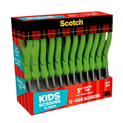 Scotch 5" Soft Touch Blunt Tip Kids Scissors, 12 Count Teacher’s Pack, Green, All-Purpose Scissors For School And Crafts (1442P-12) #TOP5
