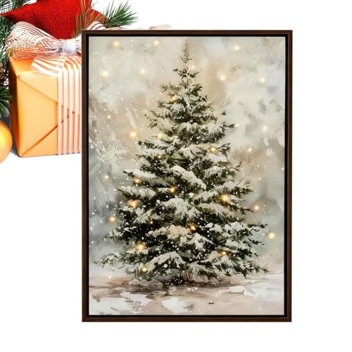 Generico Decorazioni Natalizie Per Pareti - Decorazioni Per Parete In Tela Con Albero Di Neve Luminoso | Quadri Retrò Con Paesaggio Innevato | per Soggiorno Camera da Corridoio Festa