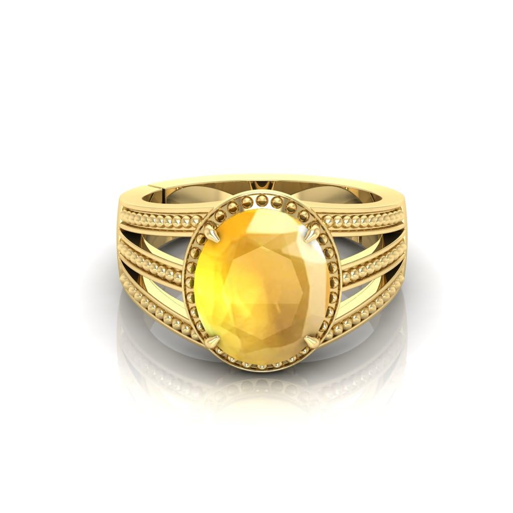 Bague saphir jaune naturel de qualité supérieure et métal précieux plaqué or